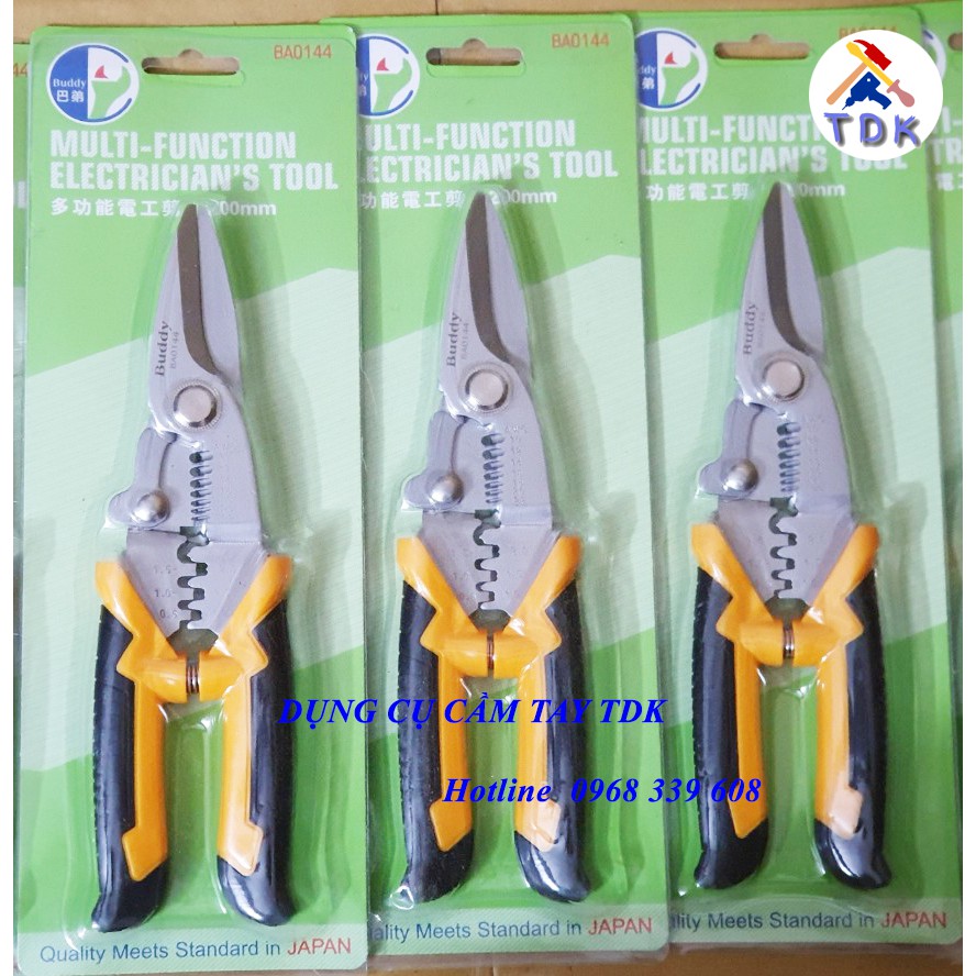 Kìm cắt dây đa năng cao cấp 3 trong 1 BUDDY BA0144 (Cắt-Tuốt dây-Bấm cos)