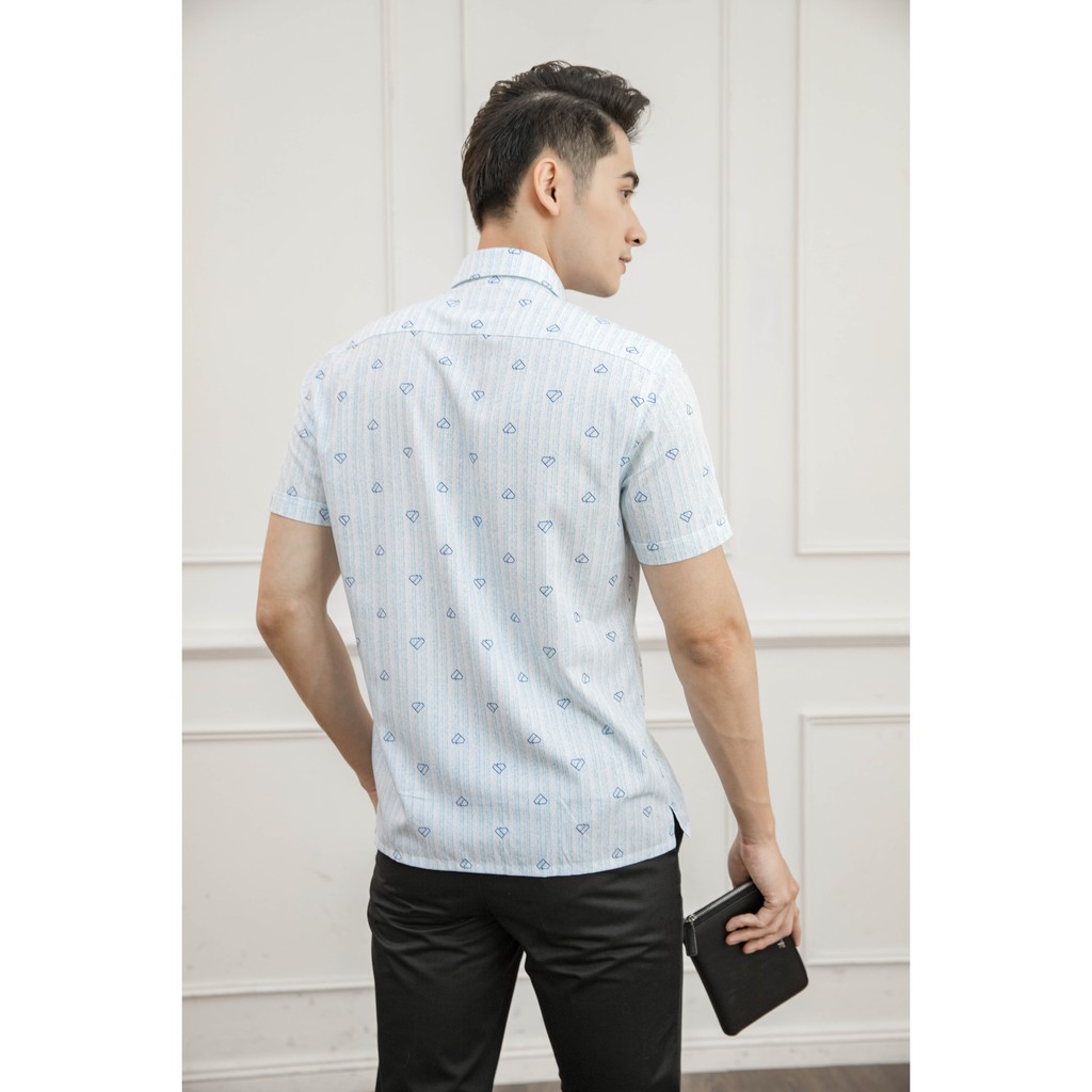 Áo sơ mi ngắn tay Aristino dáng suông, họa tiết xanh trẻ trung, lịch sự - ASS006S1