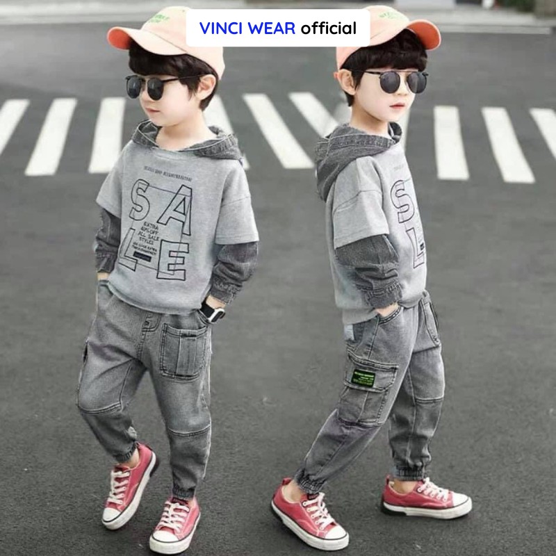 Sét bộ áo da cá phối bò - quần bò túi hộp VINCI WEAR mặc nhà, đi chơi đều rất đẹp và thỏa mái.