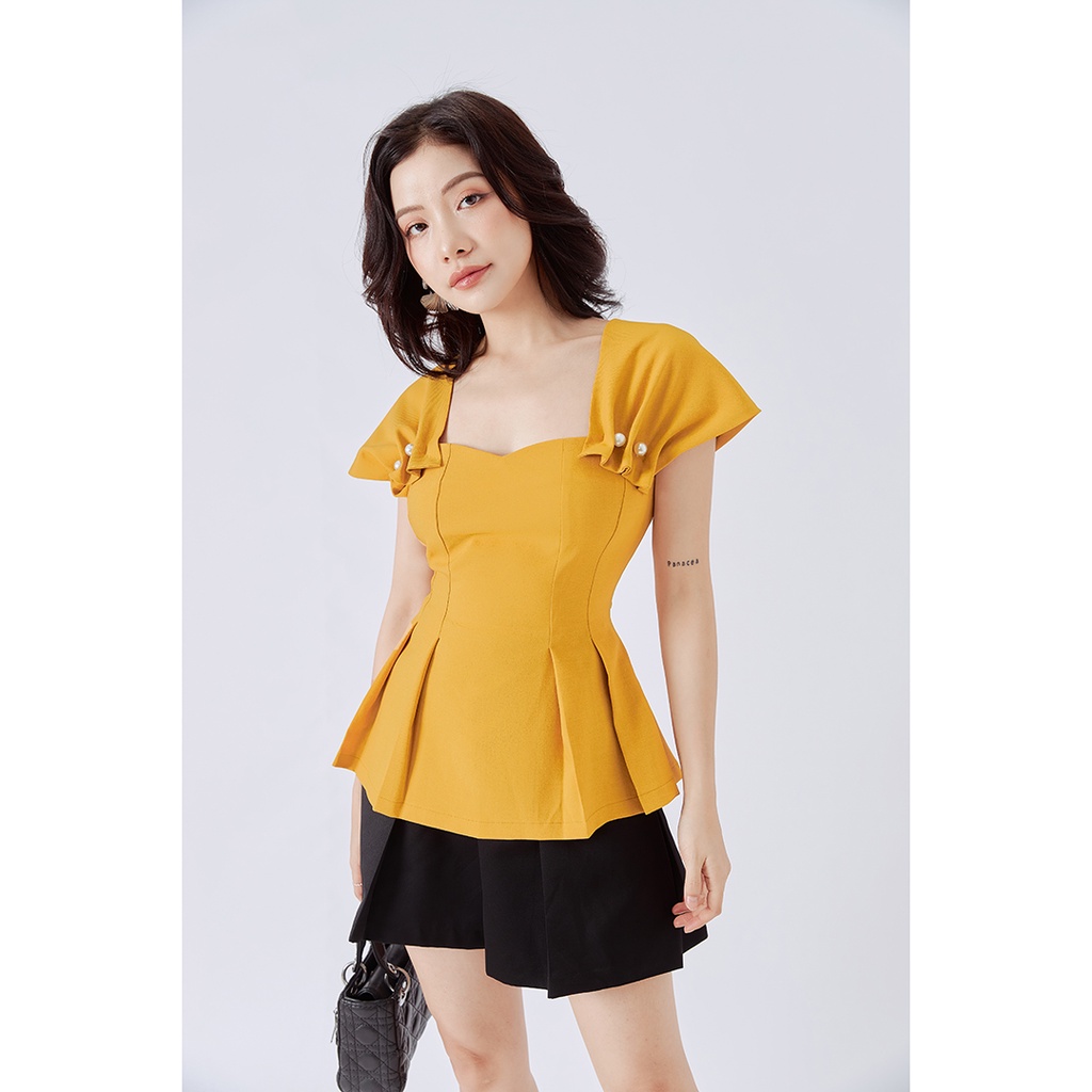 Áo peplum 20sexy by 20AGAIN, sơ mi thiết kế công sở thanh lịch tay nhún đính cúc ASA0852