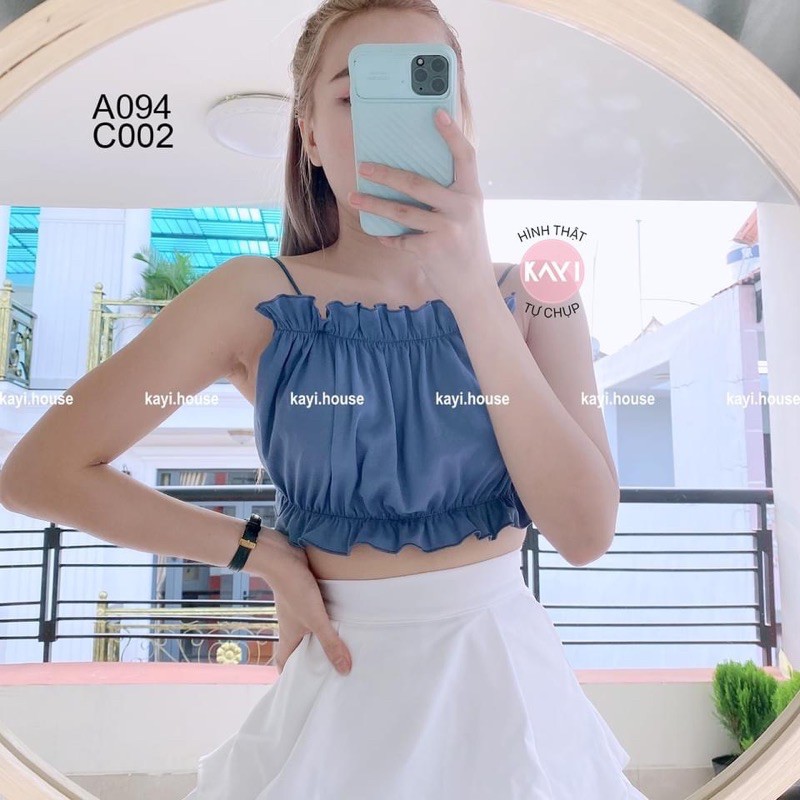 Áo Croptop Yếm Lưng Trần Nhún Bèo Sexy 094