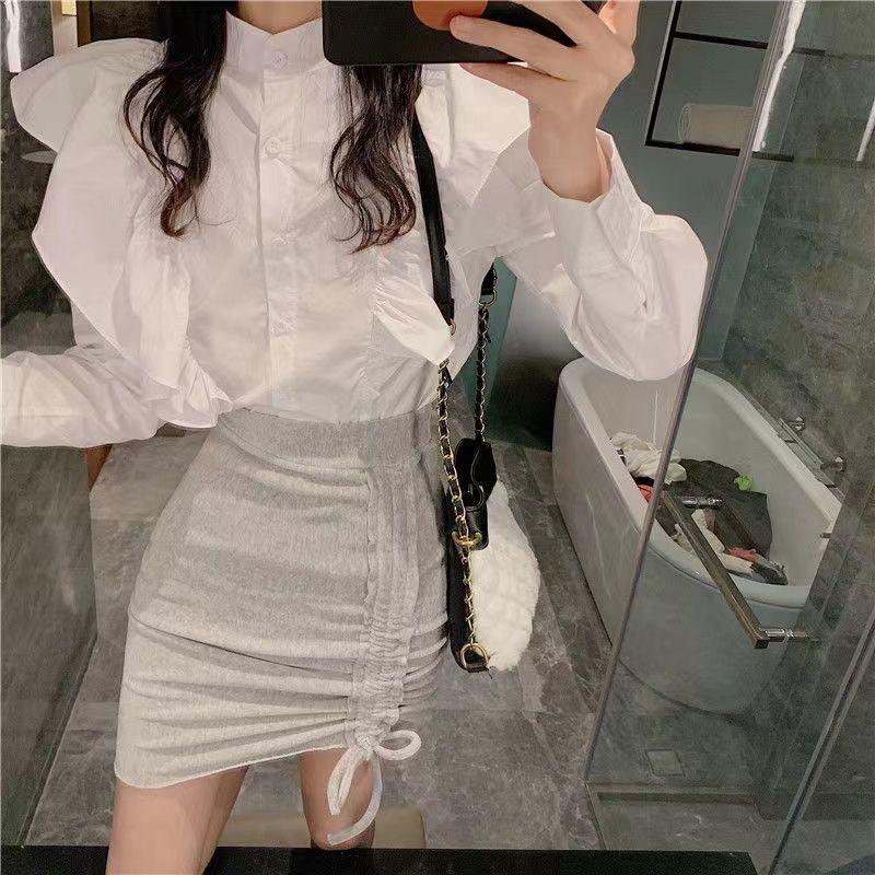 Áo Sơ Mi Trắng Cổ Đứng Phong Cách Cổ Điển Cho Nữ