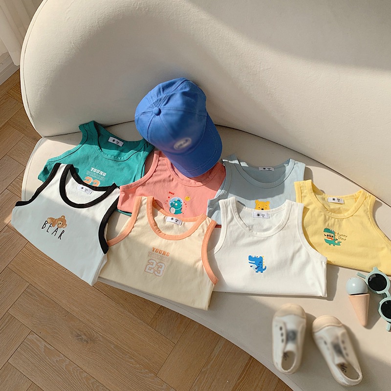 Áo Thun Không Tay In Họa Tiết Hoạt Hình Thời Trang Mùa Hè Cho Bé