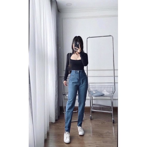 [Bigsize 30-36] Quần Jean Baggy Xanh Đậm Râu Mèo Trơn