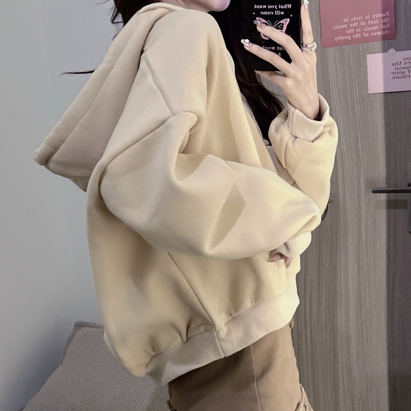 Áo hoodie ZHELIHANGFEI tay dài theo phong cách Preppy ngọt ngào dễ phối đồ