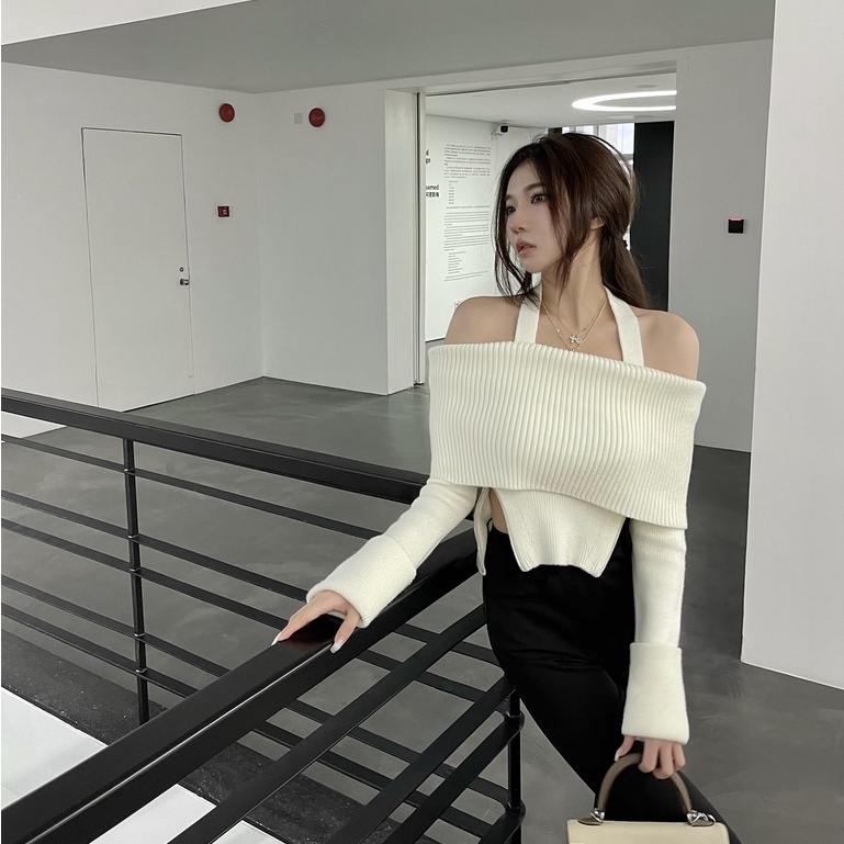 Áo Sweater Dệt Kim Trễ Vai Có Thể Điều Chỉnh Dây Cao Cấp Thời Trang Dành Cho Nữ