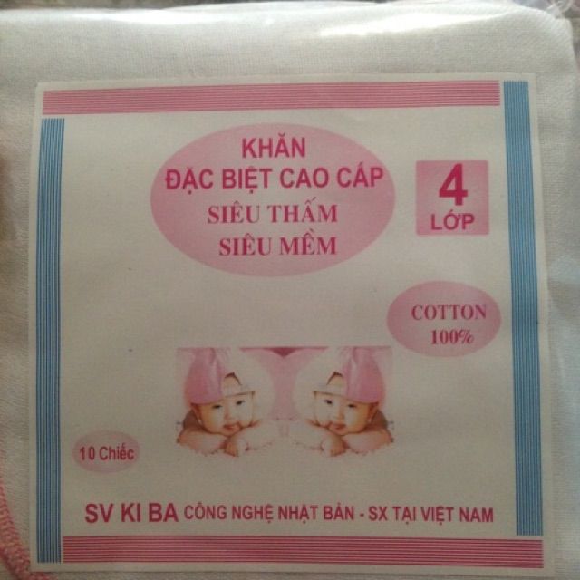 10 khăn xô trắng kiba 4 lớp cho bé