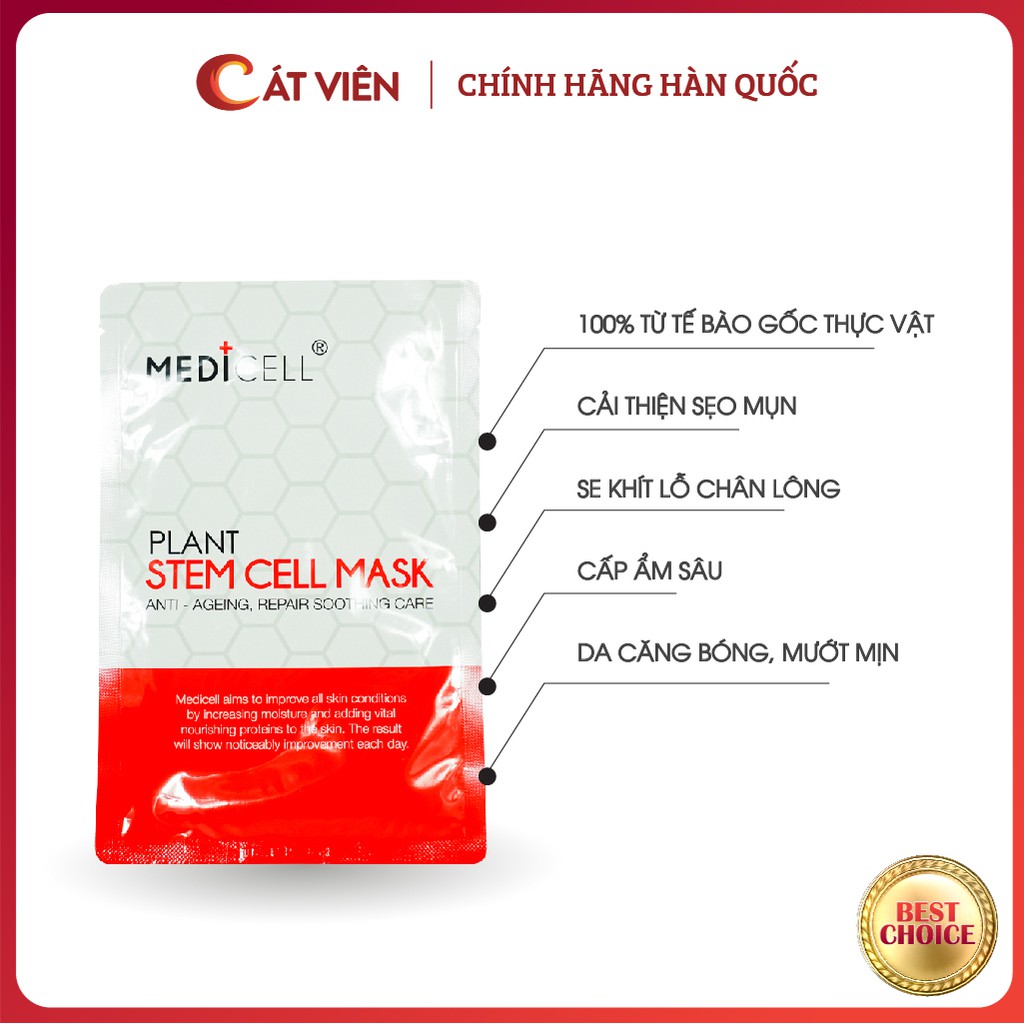 Mặt nạ dưỡng trắng tế bào gốc Medicell, cấp ẩm căng bóng da, thích hợp sử dụng sau lăn kim, nặn mụn, vi tảo da nám