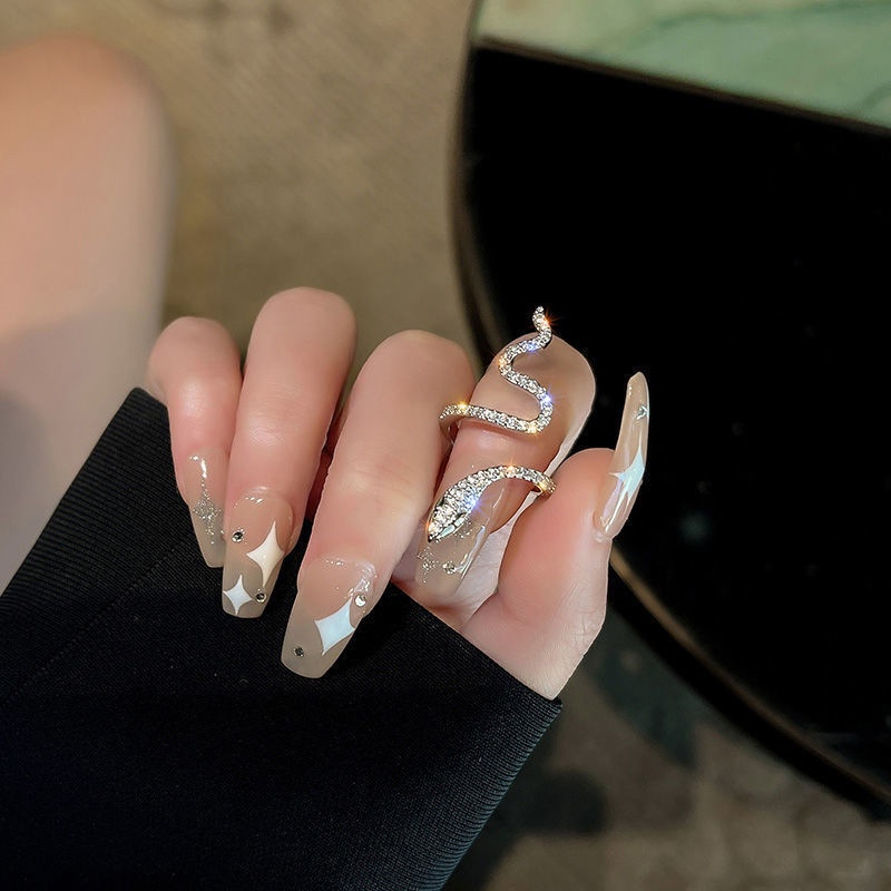 Nhẫn Hình Rắn Đính Đá Zircon Sang Trọng Tối Giản Có Thể Điều Chỉnh Cho Nữ