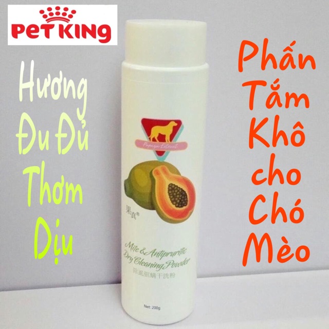 Phấn Tắm Khô Hương Đu Đủ cho Chó Mèo 200gram