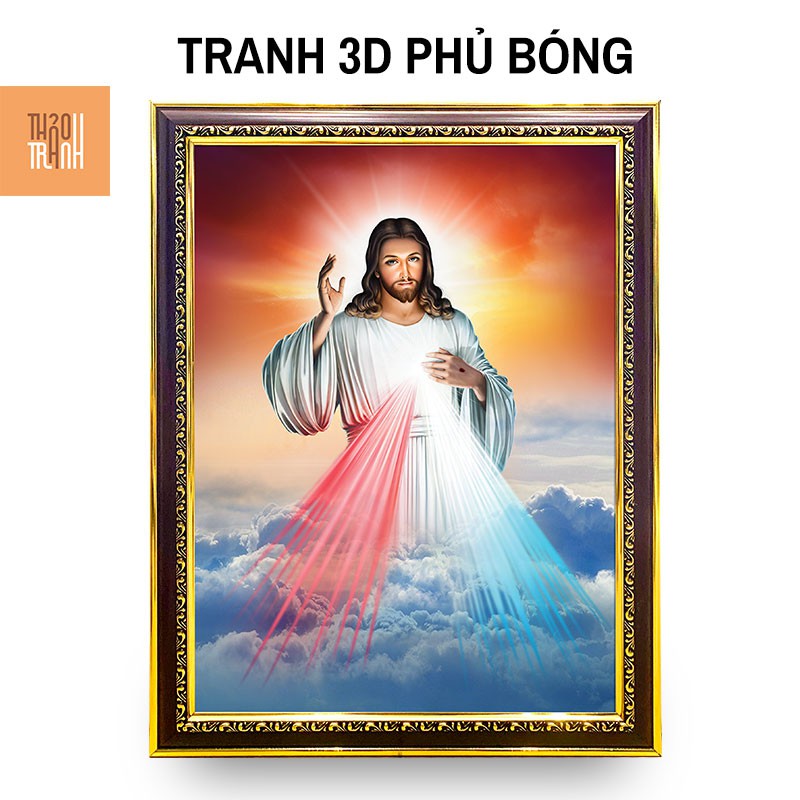 Tranh Lòng Chúa Thương Xót 42x52cm-Tranh công giáo 3d-Khung Tranh Cổ Điển-CG003