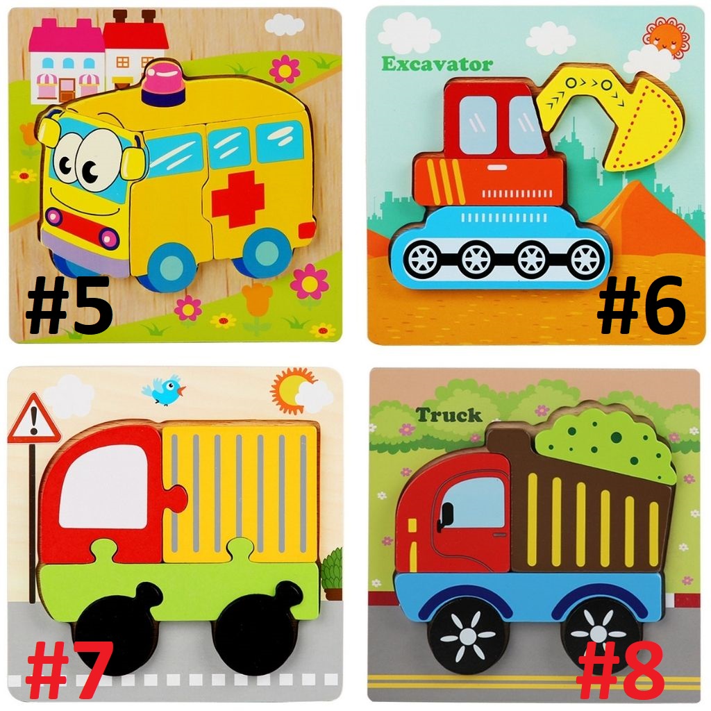 Tranh ghép gỗ 15x15cm chủ đề phương tiện giao thông - Đồ chơi thông minh HKtoys