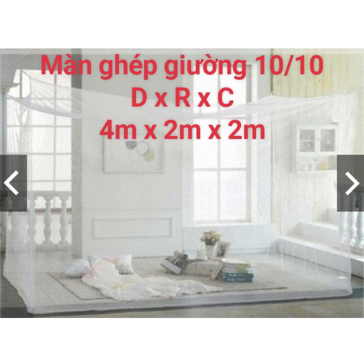 Mùng, Màn Tuyn Trắng Ghép Giường 10/10 Không Cửa Cao 2M Lưới Dày (4M x 2M, 3.5M x 2M, 3M x 2M, 2.5M x 2M, 2.2M x 2M)