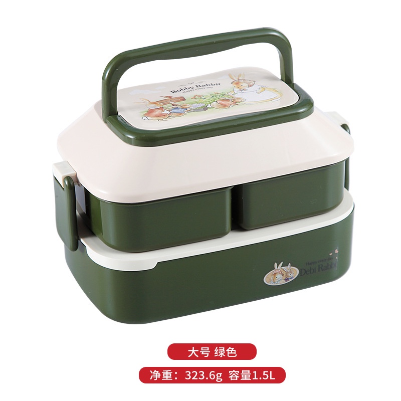 Hộp Đựng Cơm Trưa Hai Tầng Cỡ Lớn Bằng Nhựa Hình Thỏ Có Thể Dùng Trong Lò Vi Sóng Cho Trẻ Em / Người Lớn
