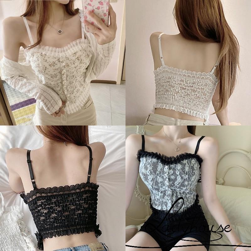 Áo hai dây không gọng phối ren in họa tiết hoa thời trang mùa hè cho nữ