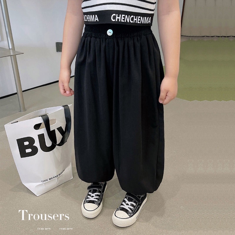 [Babycat] Hàng Có Sẵn Quần Ống Rộng Dài Đến Mắt Cá Thắt Lưng Co Giãn Màu Trơn Phong Cách Nhật Bản Hàn Quốc Thời Trang Mùa Hè Giản Dị Dành Cho Bé Gái