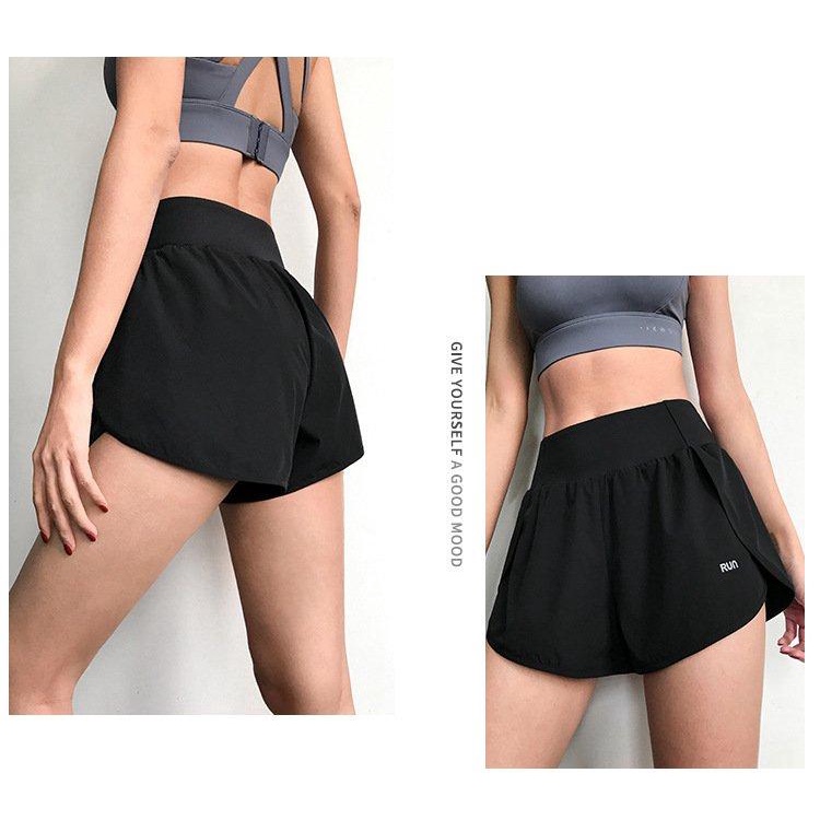 Quần đùi 2 lớp tập gym, cạp lưng cao, tập yoga aerobic zumba chạy bộ, nhanh khô thấm hút mồ hôi