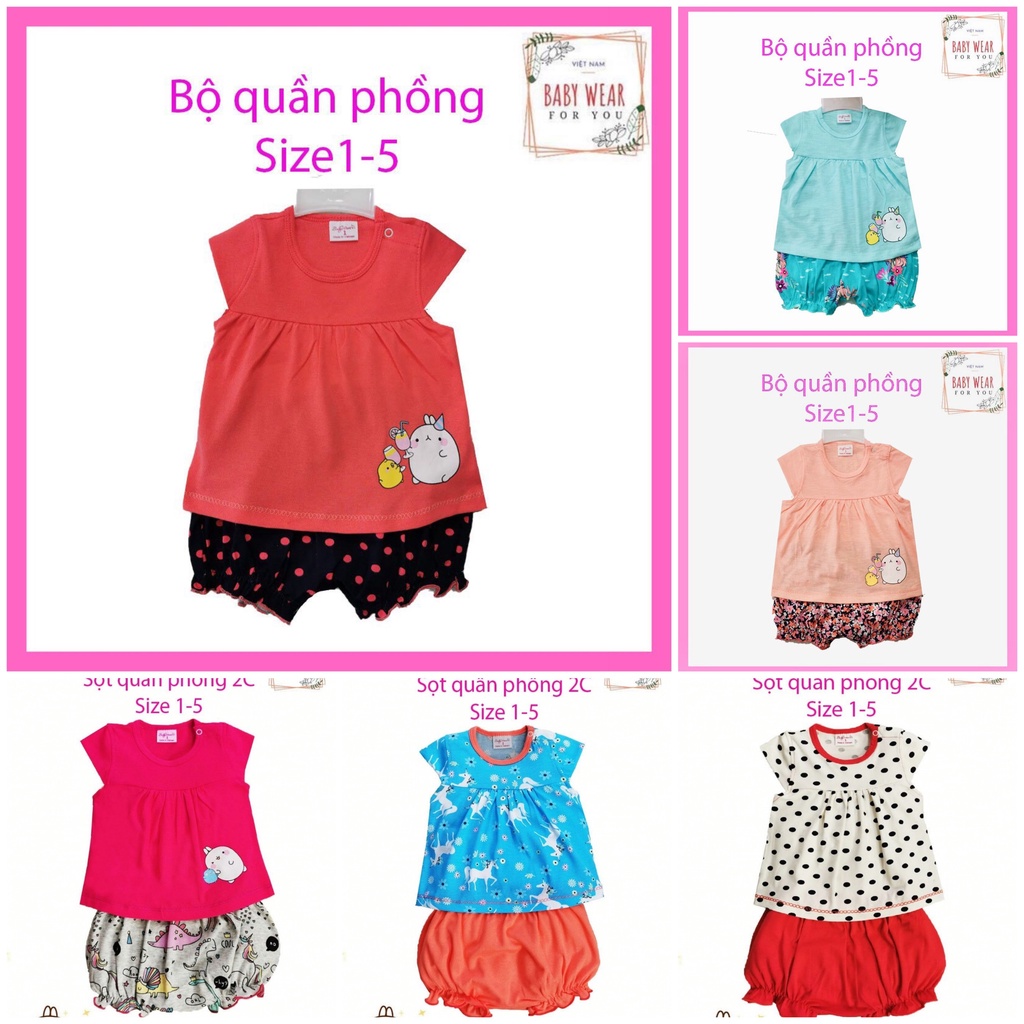 COMBO 3 Bộ ngắn quần phồng chất đẹp đáng yêu cho bé gái Baby Wear (6-12kg)