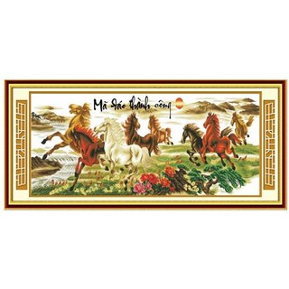 tranh thêu chữ thập ngựa mã đáo thành công kt 245x90cm