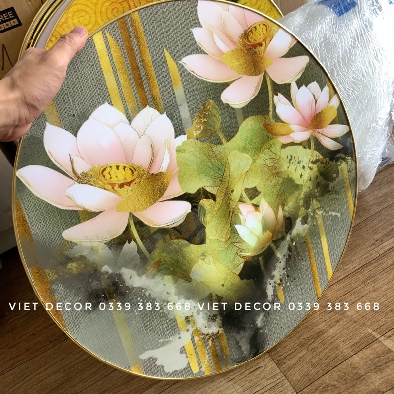 Tranh Treo tường Hoa Sen cỡ Lớn - Tranh Tròn Tráng gương Trang trí, làm quà - Bền, Siêu Đẹp - Viet Decor