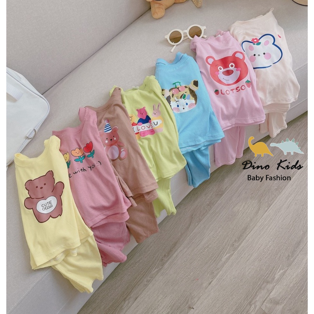 Bộ dài tay chất thun lạnh , Bộ tăm lạnh SN siêu mềm mại họa tiết mặt thú dễ thương cho bé