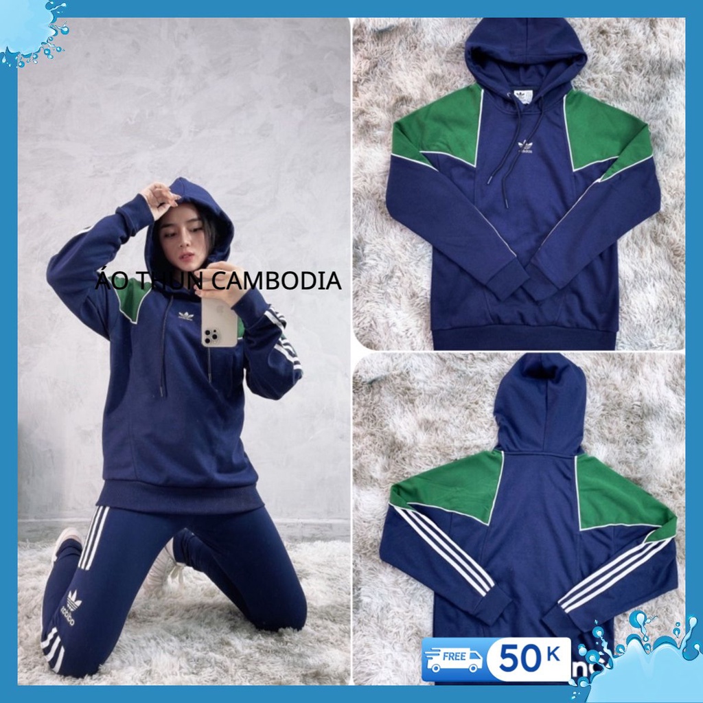 Xuất xịn  Áo hoodi 1791 BIG TREFOIL ABSTRACT HOODIE NAVY/ GREEN