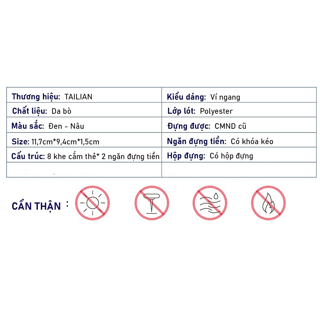 Ví nam da bò Tailian, bóp da nam cao cấp, có khóa kéo-full hộp
