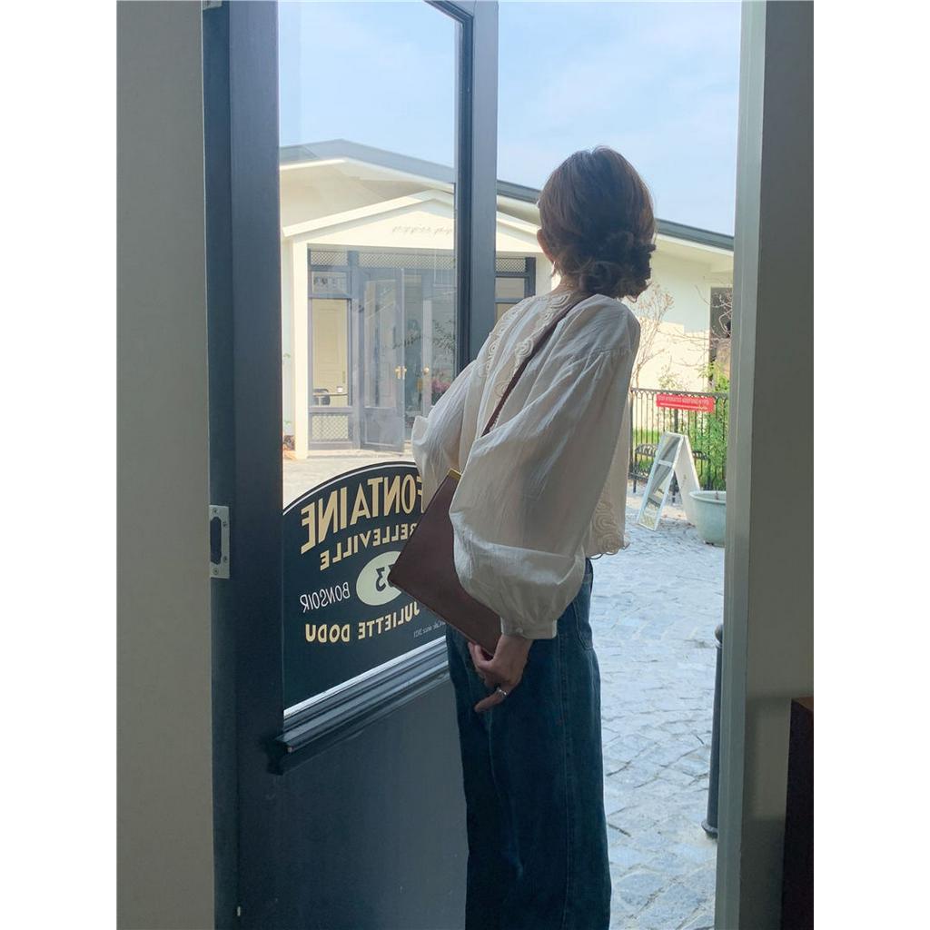 Áo Sơ Mi Dài Tay Cổ Tròn Phối Ren Phong Cách Hàn Quốc 56781