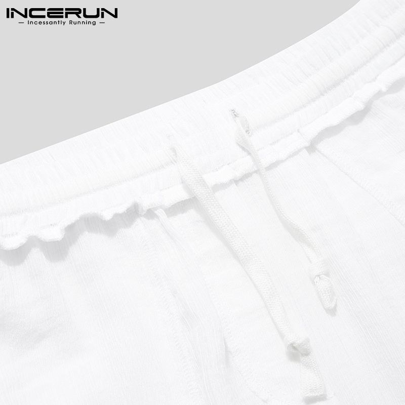 Quần dài INCERUN kiểu lưới trong suốt mỏng lưng co giãn dáng rộng màu trơn dành cho nam