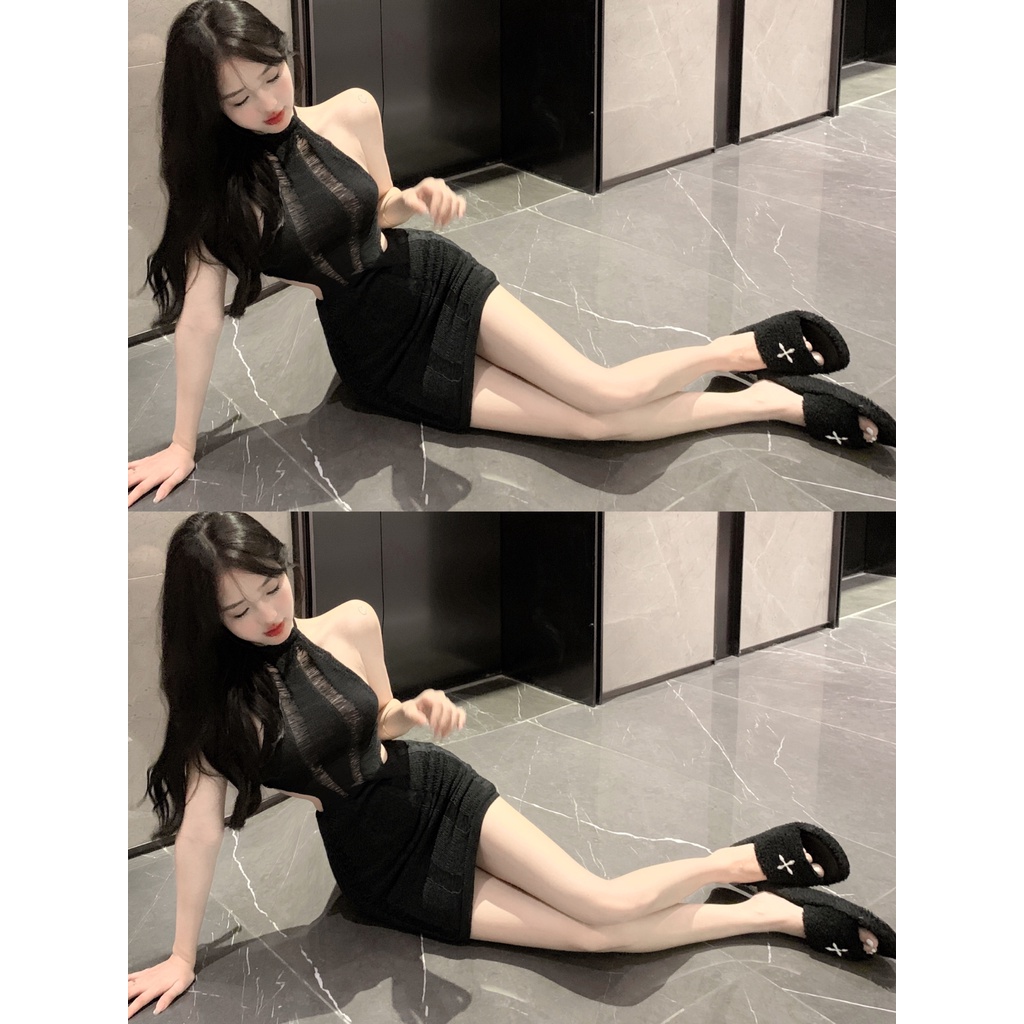 Đầm Hai Dây Dệt Kim Dáng Ngắn Lưng Cao Thời Trang Mùa Hè Quyến Rũ Cho Nữ