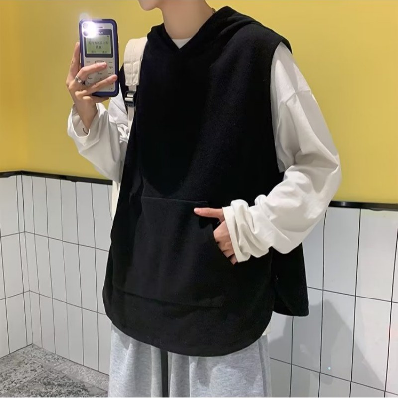 Áo Sweater Không Tay Có Mũ Trùm Thiết Kế Đơn Giản Thoải Mái Thời Trang Mùa Thu Cho Nam