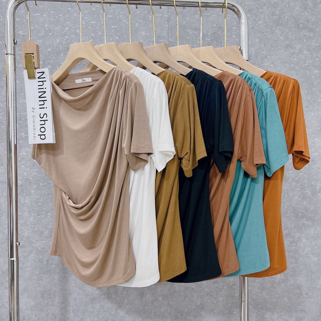 Áo thun kiểu lệch vai thun dẻo, Áo kiểu lệch vai sexxy co giãn AK1201 - NhiNhi Shop
