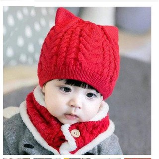 Set Mũ Khăn len Hồ Ly Cho Bé, Set Len cho bé