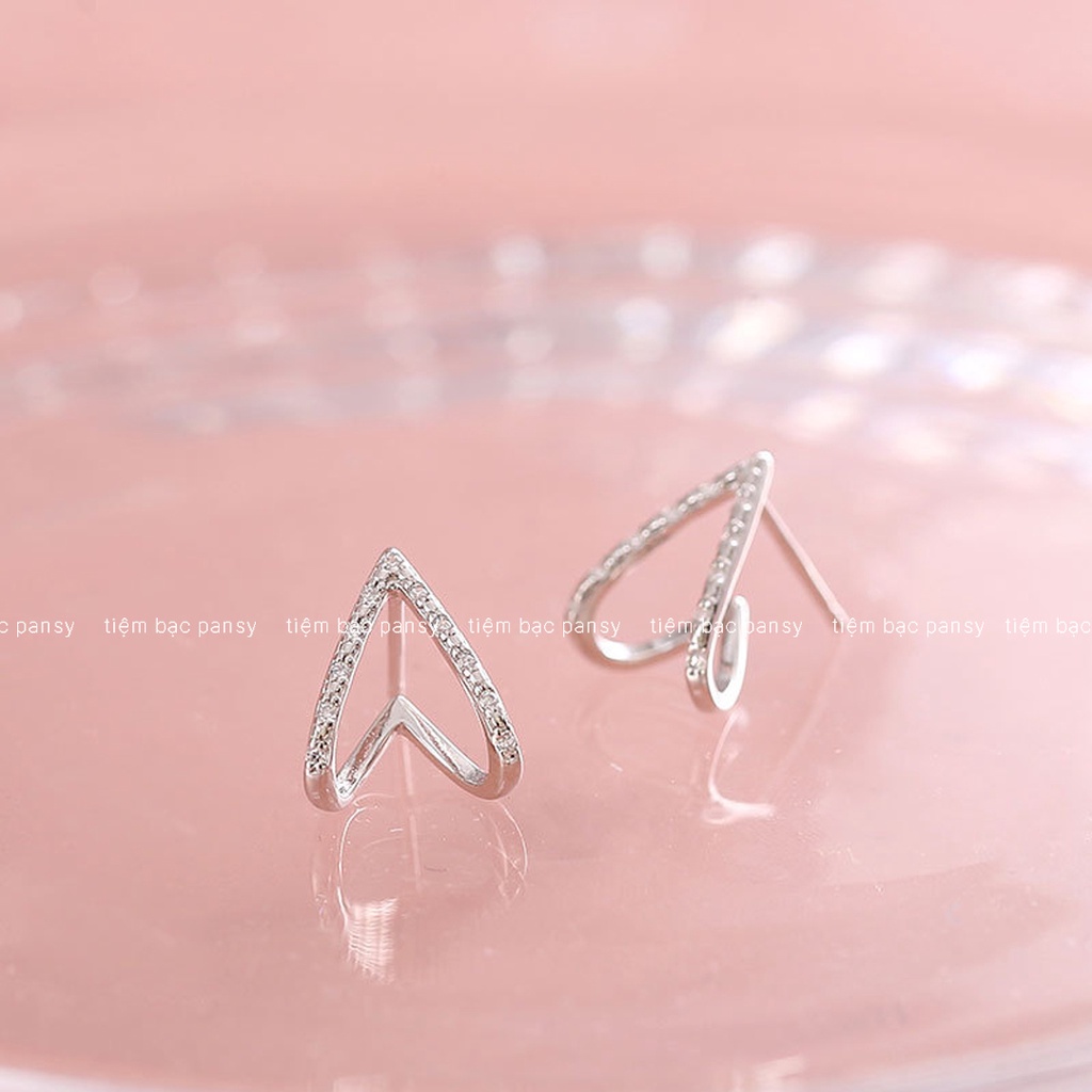 Bông tai bạc PANSY hình chữ V đính đá nhỏ xinh, khuyên tai nữ V Earrings sành điệu bằng bạc ta 925