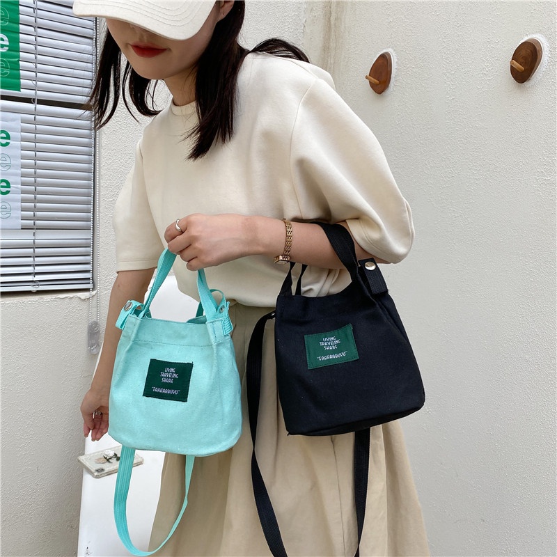 Túi Đeo Chéo Mini Hình Vuông Bằng Vải Canvas Phong Cách Hàn Quốc Đơn Giản Hàng Mới