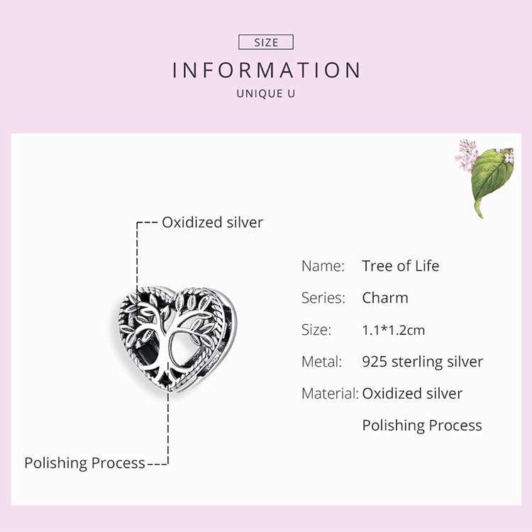 Hạt Charm Bamoer SCX119 Bằng Bạc 925 Thiết Kế Hình Cây Sự Sống Dùng Làm Vòng Tay DIY