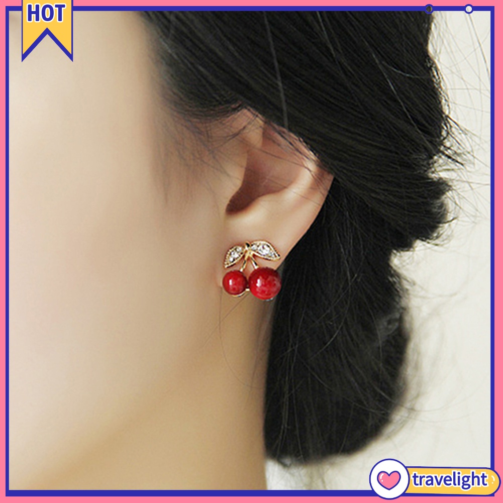 Hoa Tai Hình Quả Cherry Đính Đá Nhân Tạo Thời Trang
