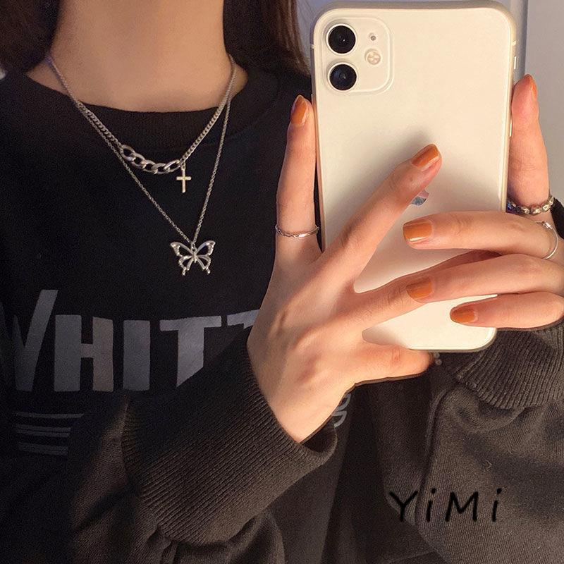 Vòng cổ Mặt Hình Bướm Xếp Chồng Phong Cách Hip Hop Thời Trang Thu Đông Cho Nữ