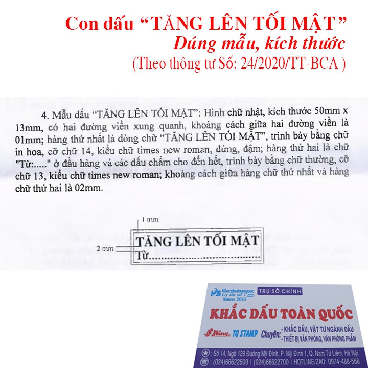 Con dấu &quot;TĂNG LÊN TỐI MẬT&quot; (Theo thông tư số 24/2020/TT-BCA)