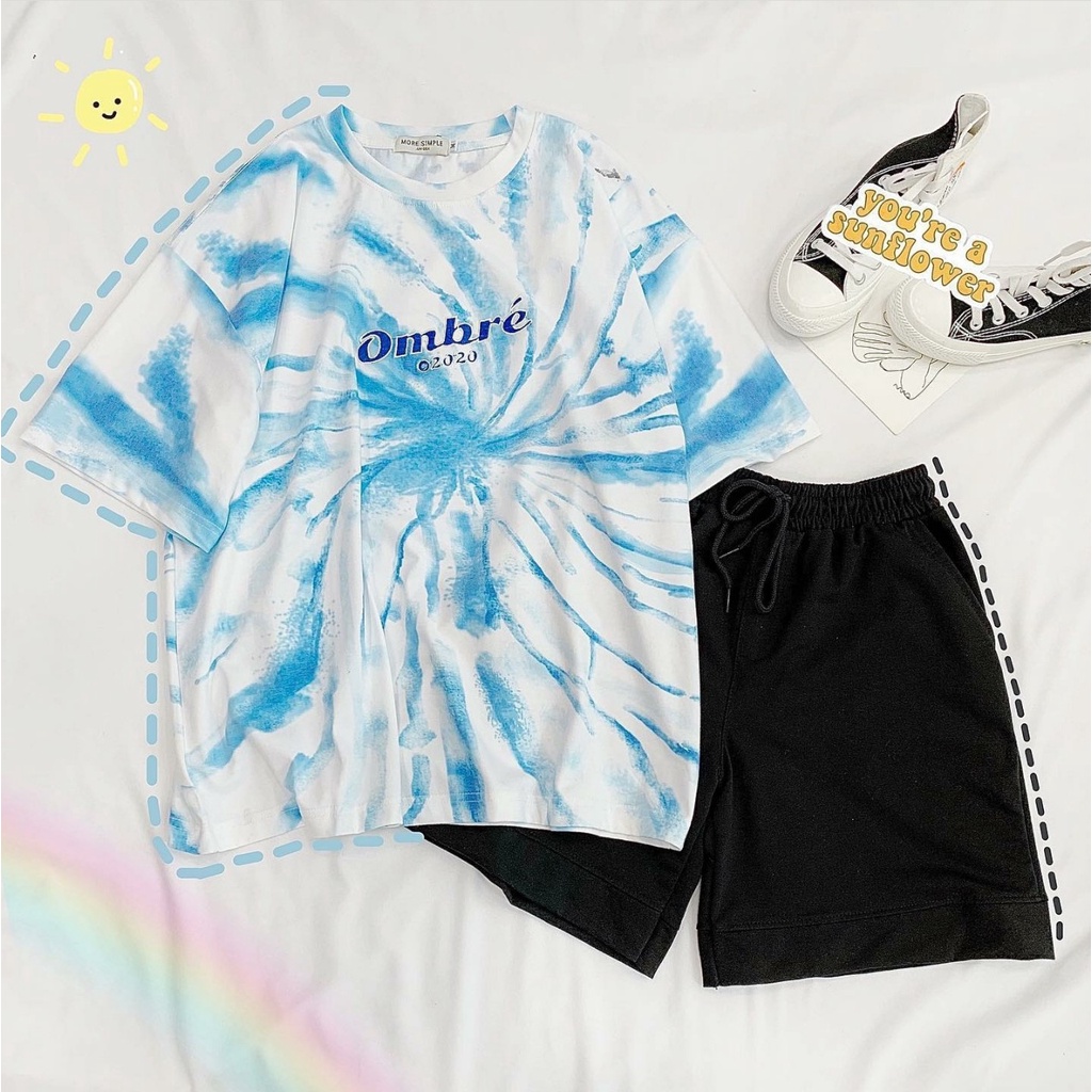 Áo Thun Tay Lỡ THÊU OMBRE Loang Màu Tiedye Form Rộng Ulzzang Unisex