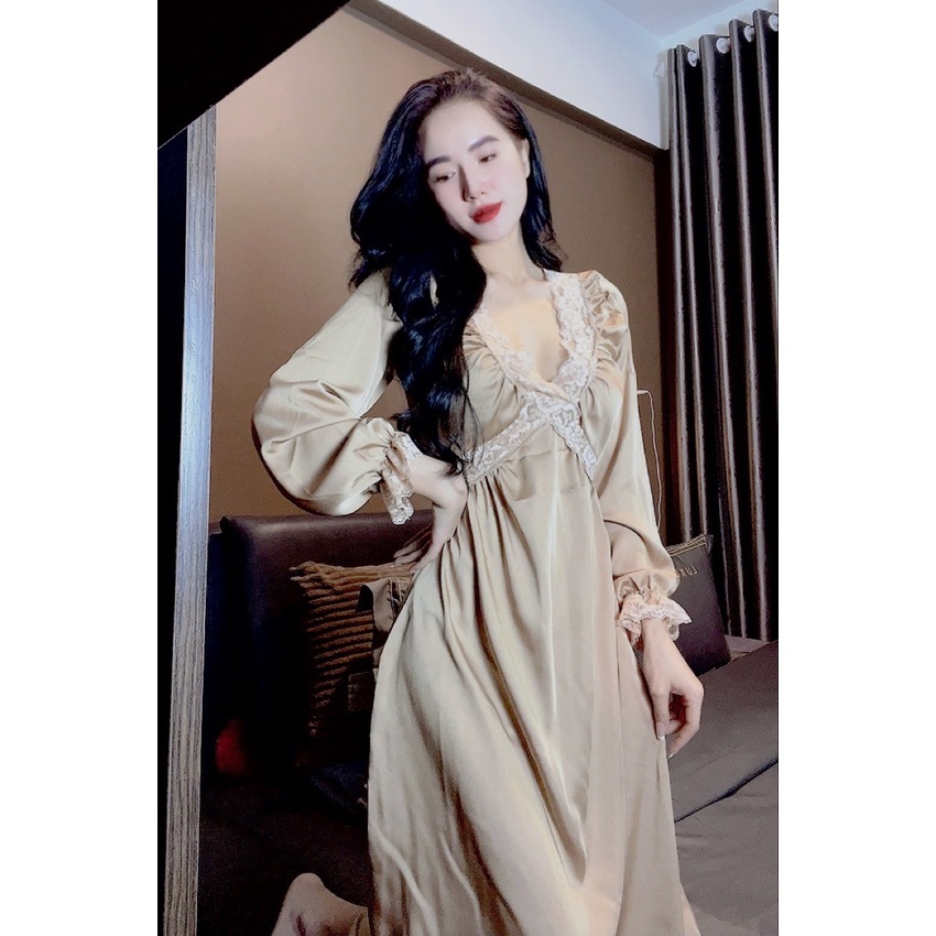 Đầm ngủ sexy tiểu thư tay dài hàng thiết kế