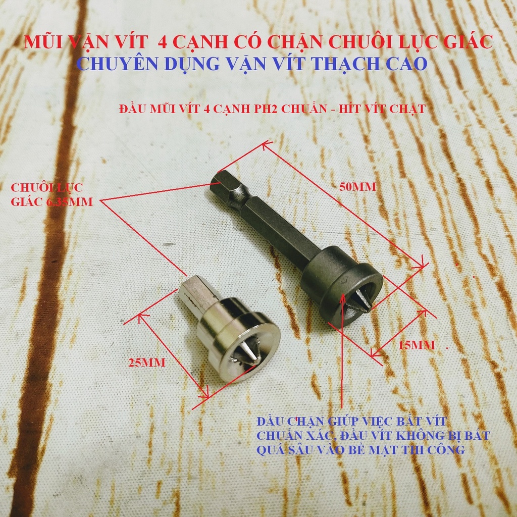 SV Mũi vặn vít chặn 4 cạnh chuôi lục giác