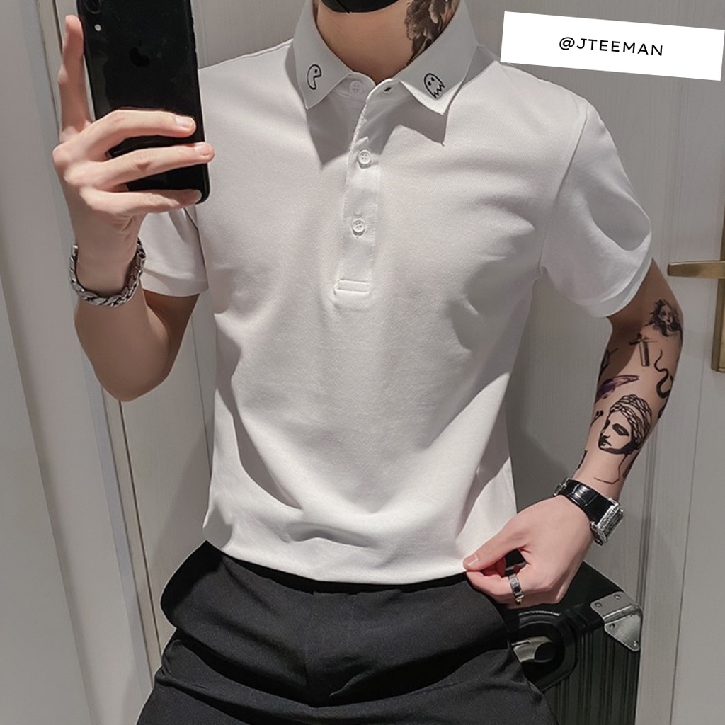 Áo thun POLO nam, áo polo cổ bẻ vải cá sấu chuẩn cotton 2 màu trắng đen, áo phông polo nam phong cách hàn quốc - JT02