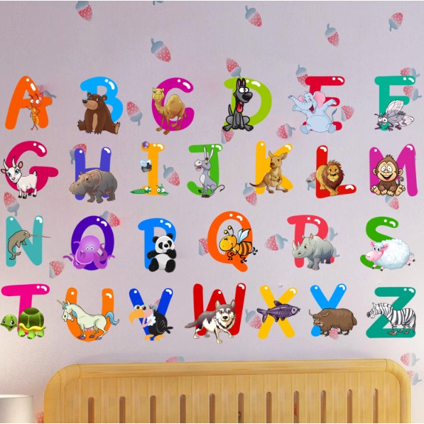 Decal giấy dán tường- mẫu Bảng chữ cái hình thú cho bé vui học