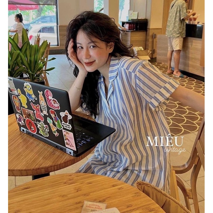 Áo sơmi cọc tay 2 màu kẻ sọc to