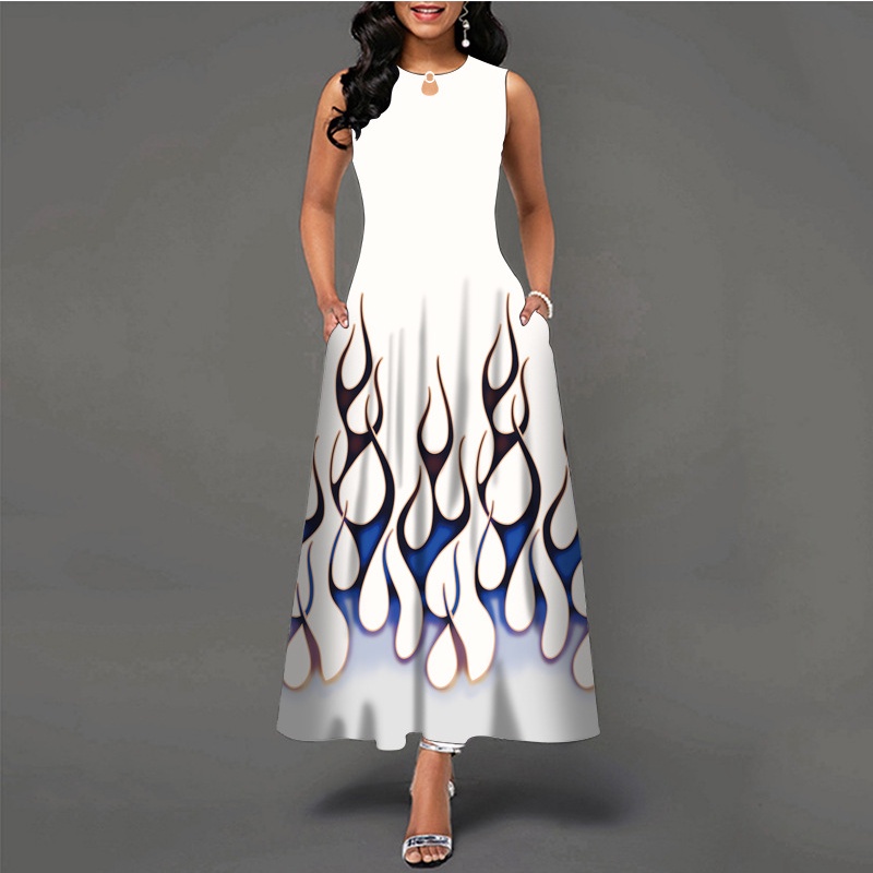 Đầm Maxi Chữ A Không Tay In Họa Tiết Phong Cách Boho Plus Size