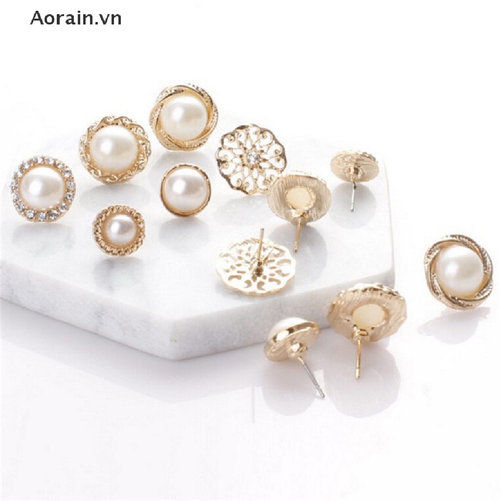 Bộ 6 Đôi Bông Tai Ngọc Trai Nhân Tạo Thời Trang