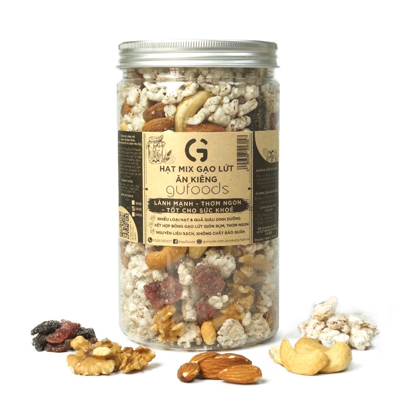 Granola siêu hạt dinh dưỡng mix gạo lứt ăn kiêng GUfoods - Lành mạnh, Thơm ngon, Tốt cho sức khoẻ (25g/100g/250g)