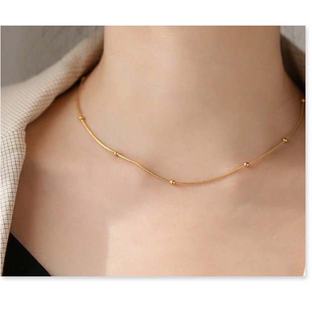 Dây chuyền titan bi dây mì (màu vàng) -TT4739 KHÔNG BAY MÀU - BẢO HÀNH 12 THÁNG