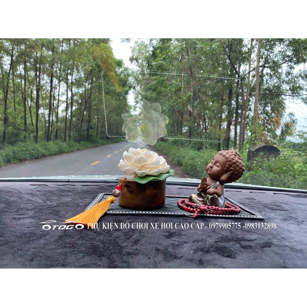 Tượng Phật Gốm Thích Ca Mâu Ni Thiền Định kết hợp Bình Liên Hoa Sen , Tượng Trang Trí Taplo Ô Tô